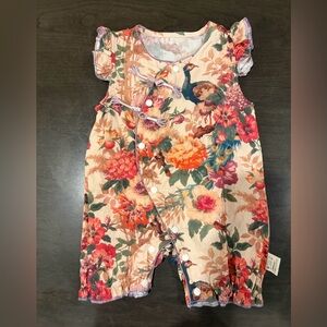 Floral Baby Romper with Peacock Design